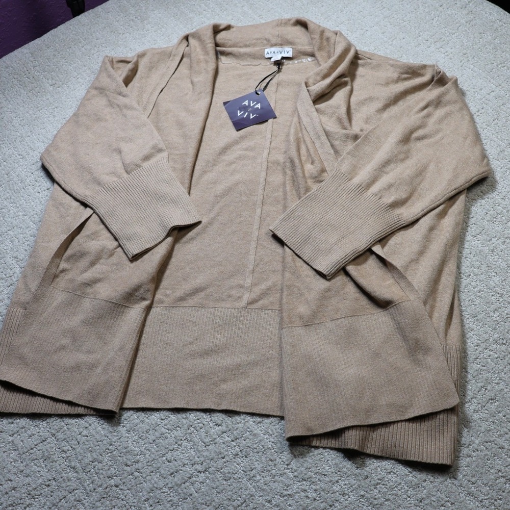 Ava & Viv Camel Heather Open Front Cardigan Sweater Plus Size 3X NWT - Picture 1 of 7